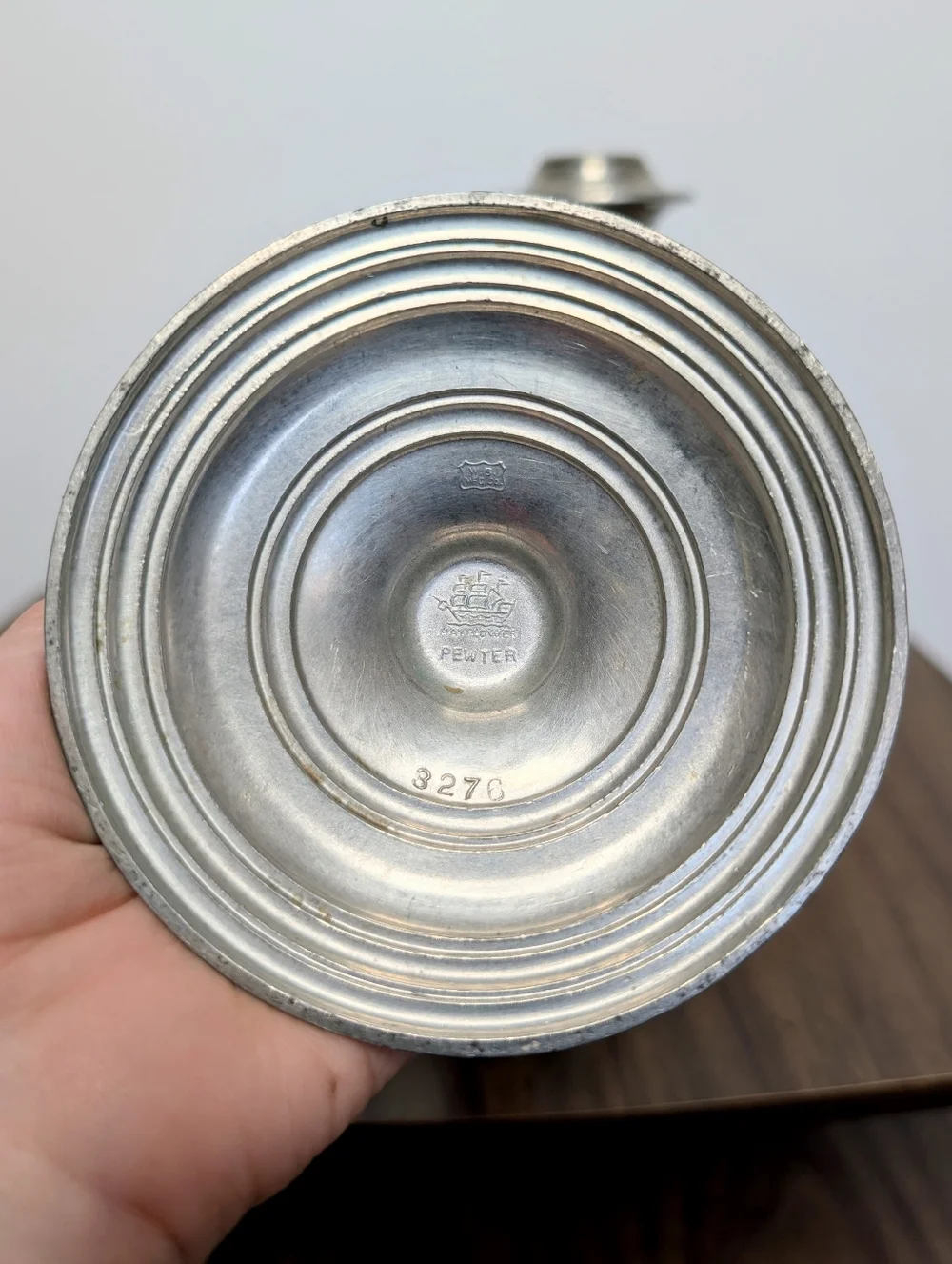 Pair Of Vintage Spindle Silver Tone Mayflower Pewter Tall Candlestick Holders